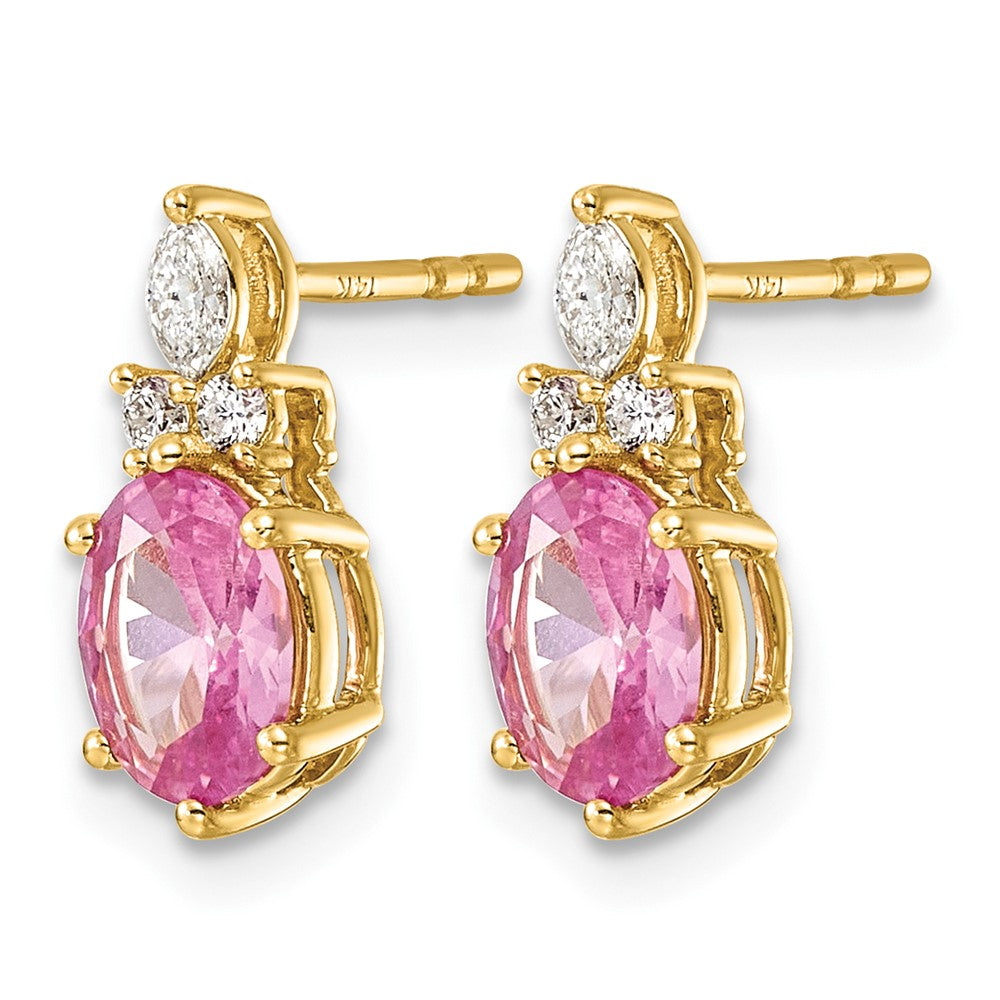 14K Diamond and Lab Created Pink Sapphire Post Earrings