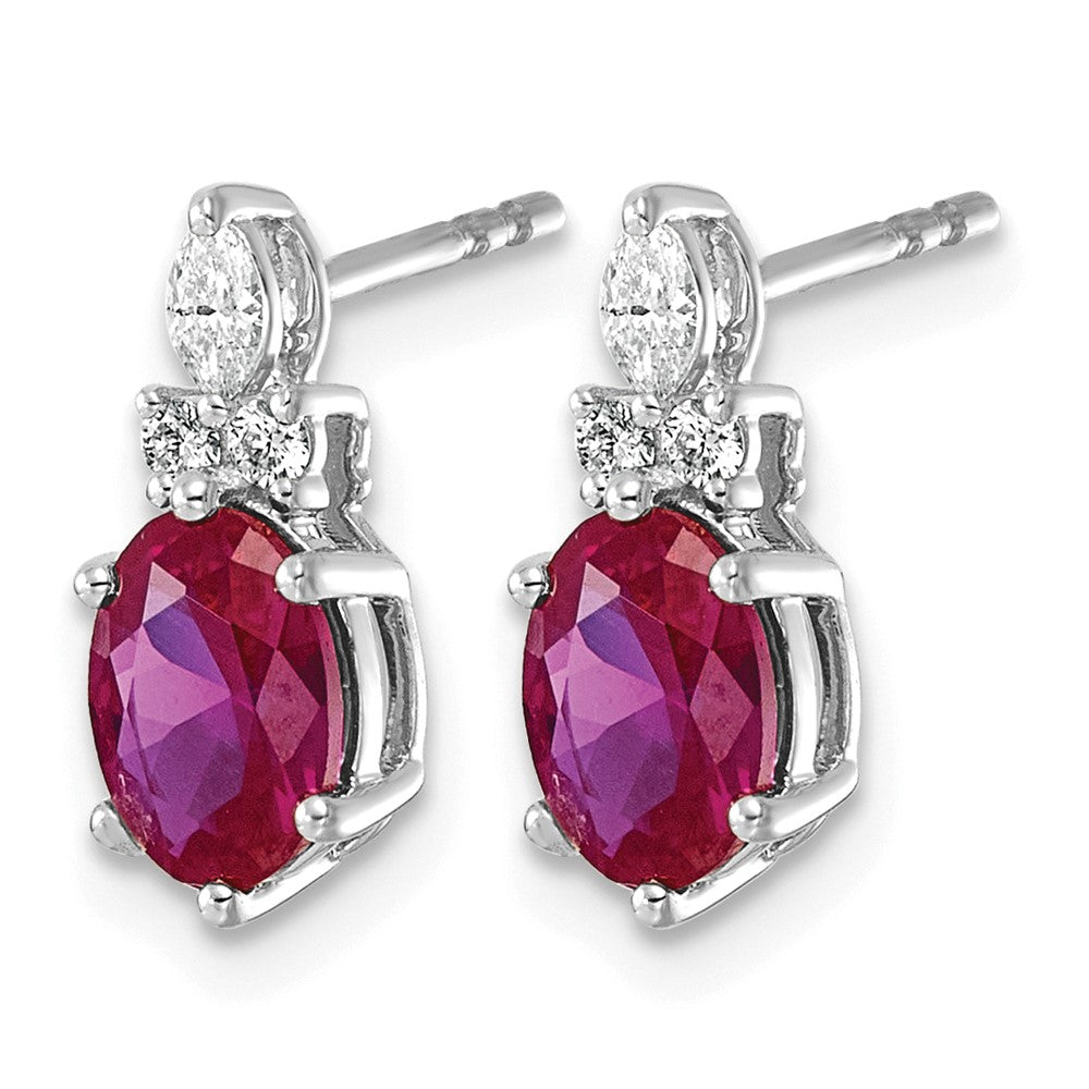 14K White Gold Diamond and Lab Created Ruby Post Earrings