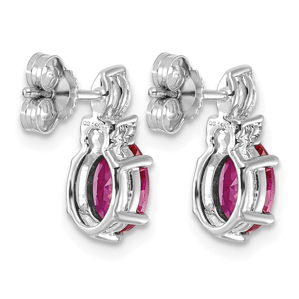 14K White Gold Diamond and Lab Created Ruby Post Earrings