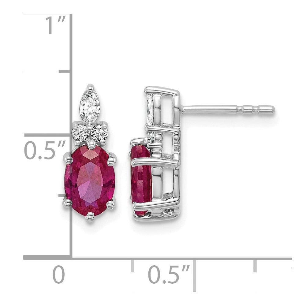 14K White Gold Diamond and Lab Created Ruby Post Earrings