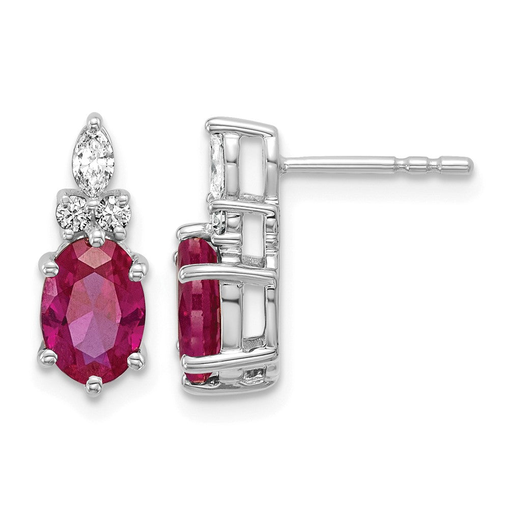 14K White Gold Diamond and Lab Created Ruby Post Earrings