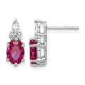 14K White Gold Diamond and Lab Created Ruby Post Earrings
