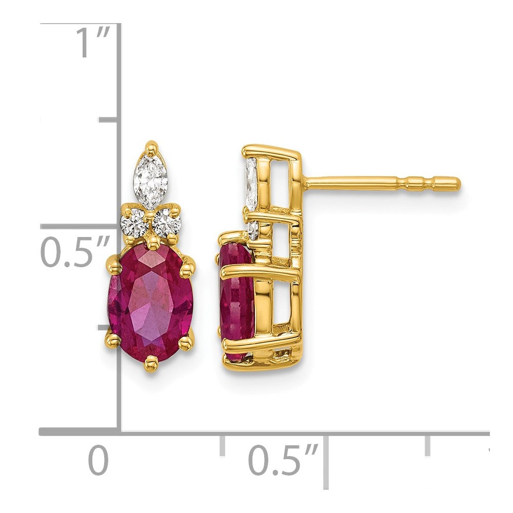 14K Diamond and Lab Created Ruby Post Earrings