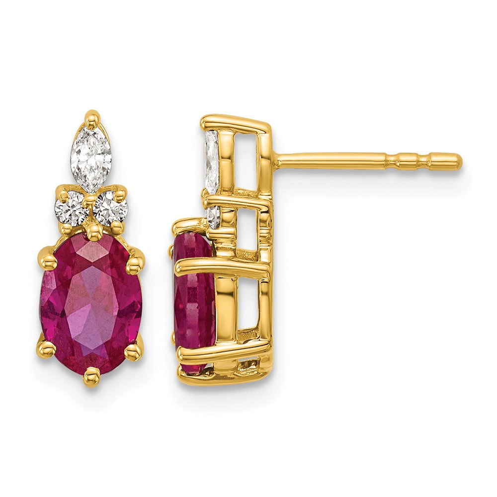 14K Diamond and Lab Created Ruby Post Earrings