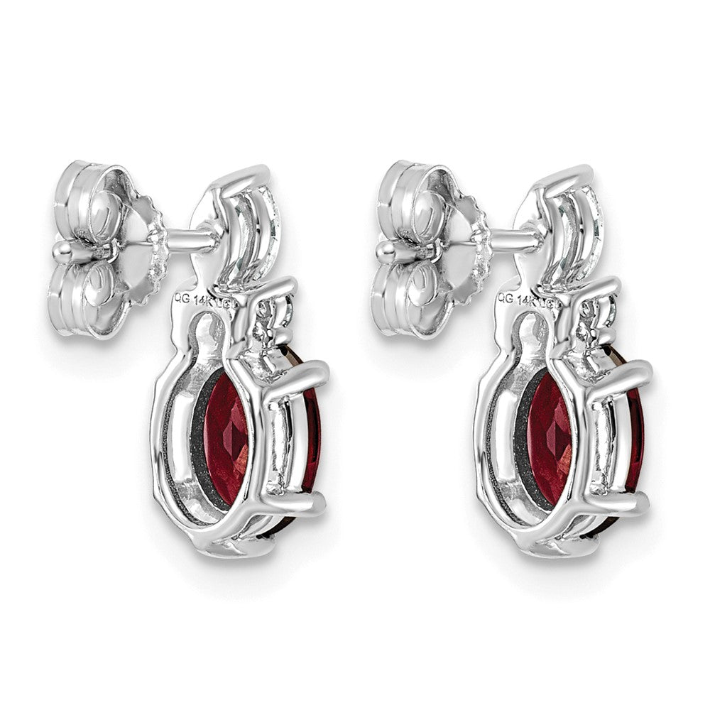 14K White Gold Diamond and Garnet Post Earrings