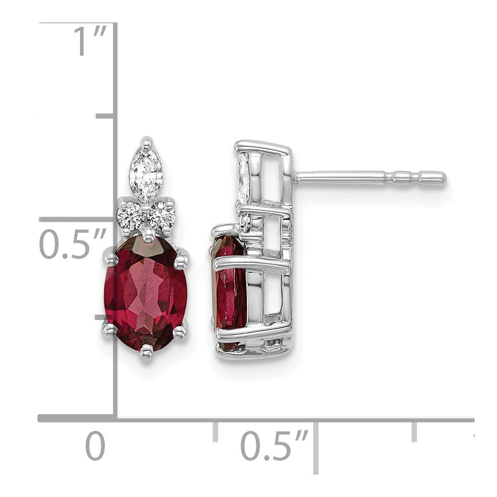 14K White Gold Diamond and Garnet Post Earrings