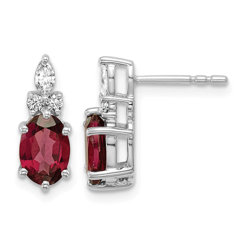14K White Gold Diamond and Garnet Post Earrings