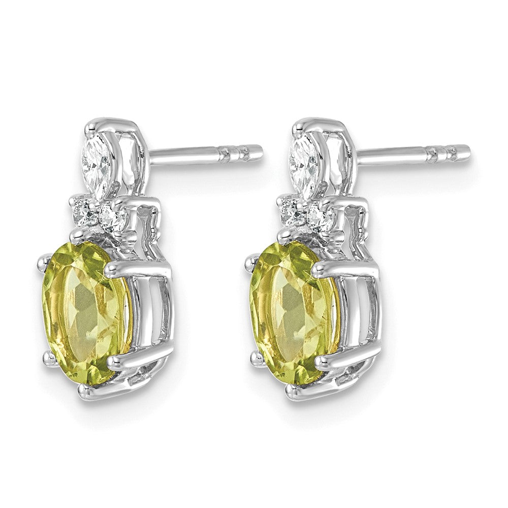 14K White Gold Diamond and Peridot Post Earrings