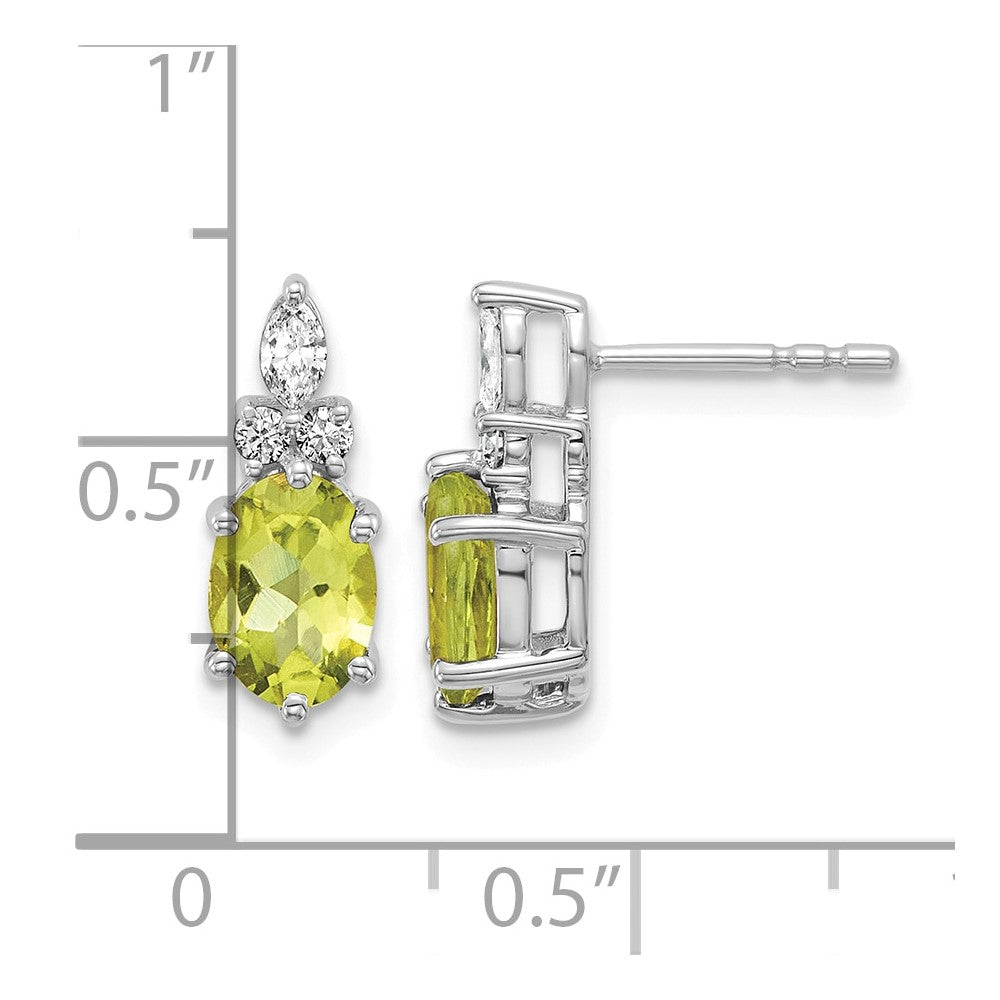 14K White Gold Diamond and Peridot Post Earrings