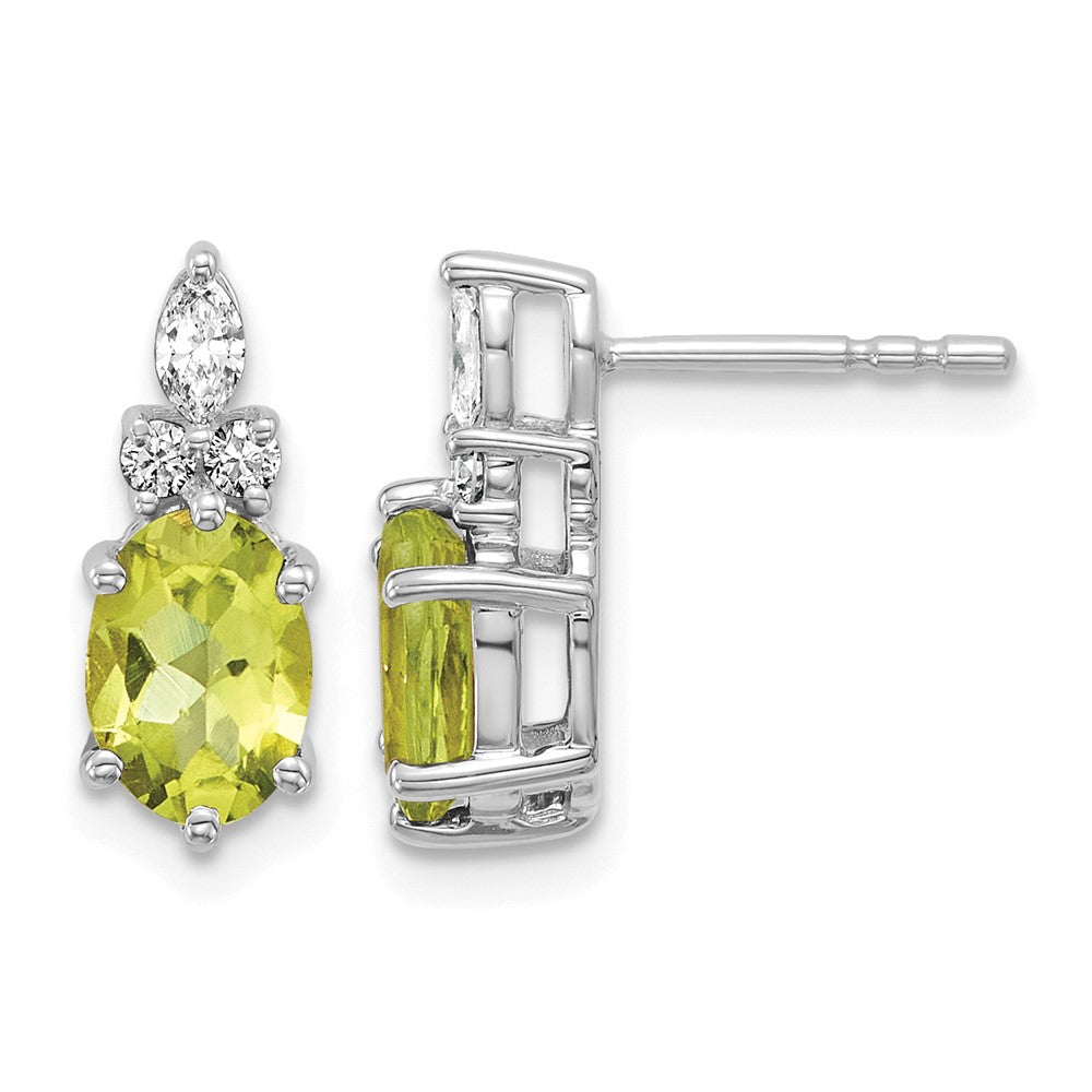 14K White Gold Diamond and Peridot Post Earrings