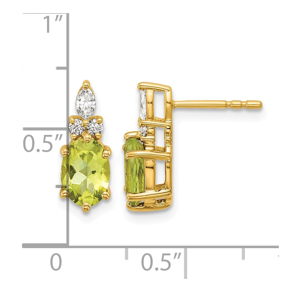 14K Diamond and Peridot Post Earrings