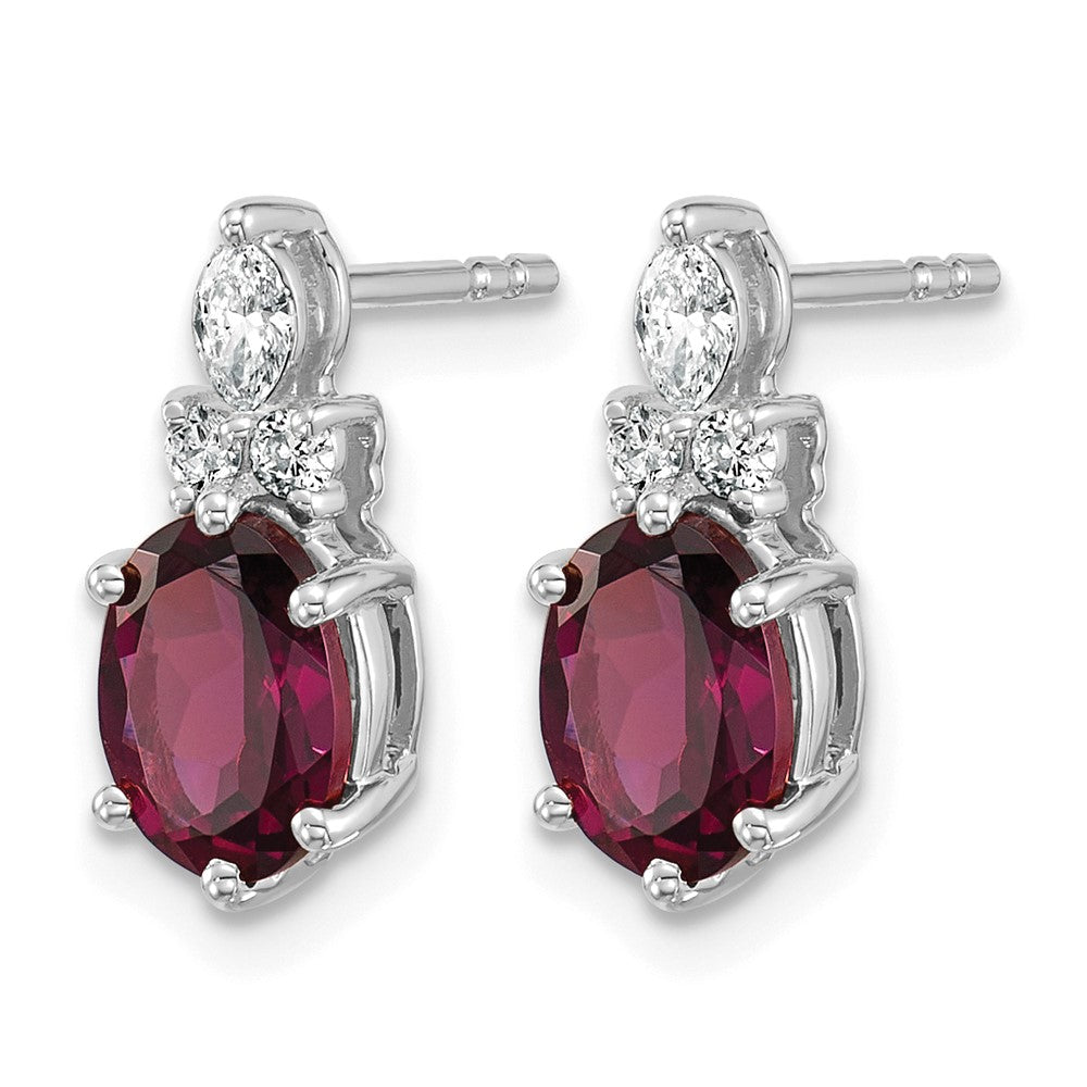 14K White Gold Diamond and Rhodolite Garnet Post Earrings