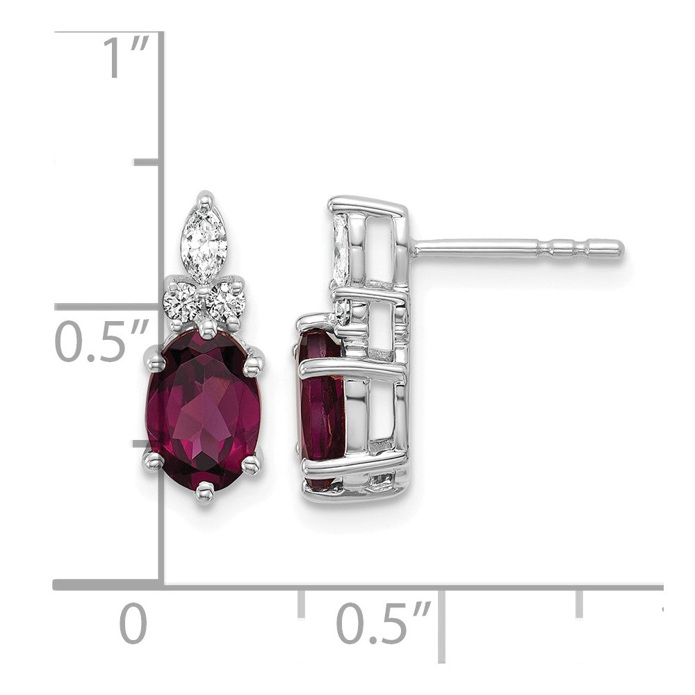 14K White Gold Diamond and Rhodolite Garnet Post Earrings
