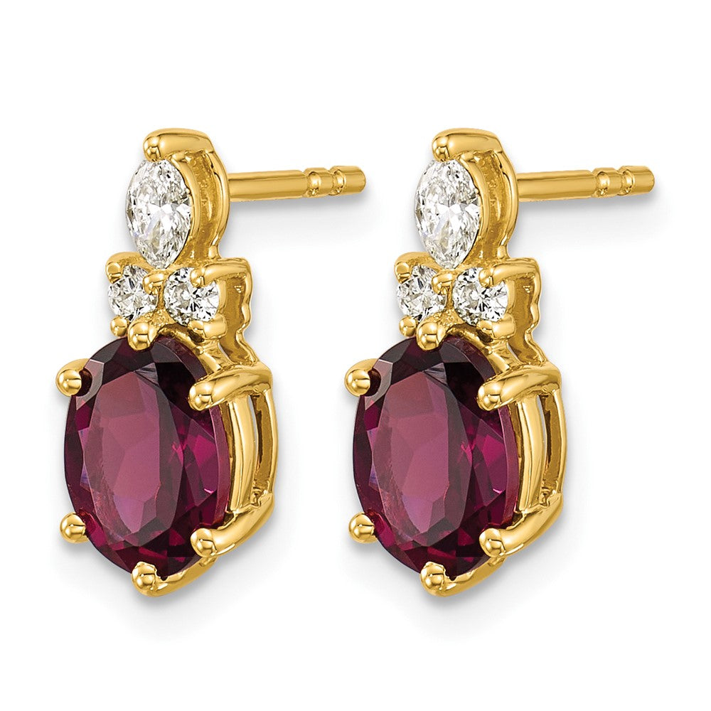 14K Diamond and Rhodolite Garnet Post Earrings