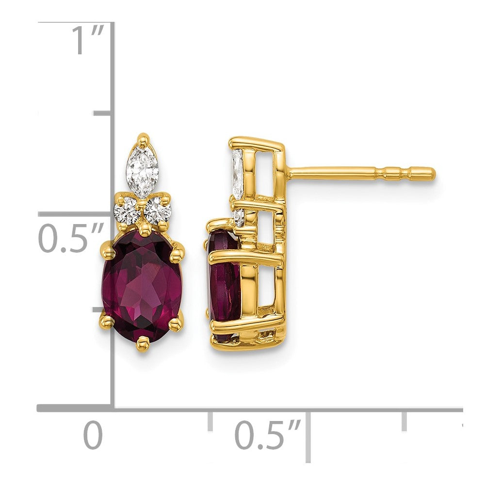 14K Diamond and Rhodolite Garnet Post Earrings
