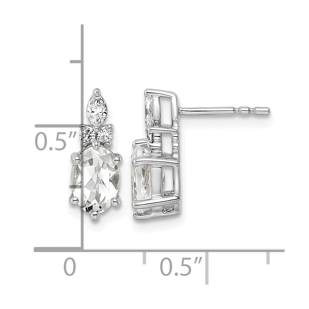 14K White Gold Diamond and White Topaz Post Earrings