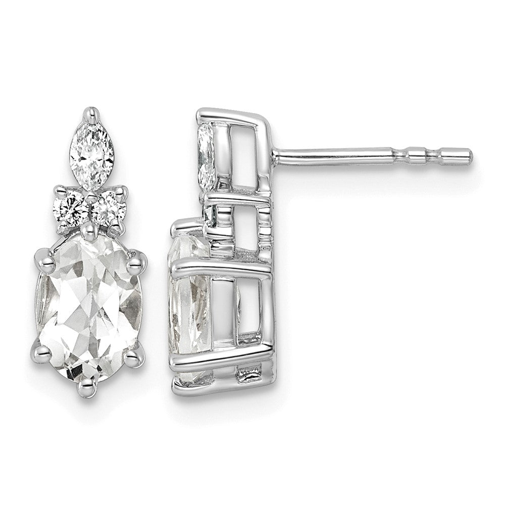 14K White Gold Diamond and White Topaz Post Earrings
