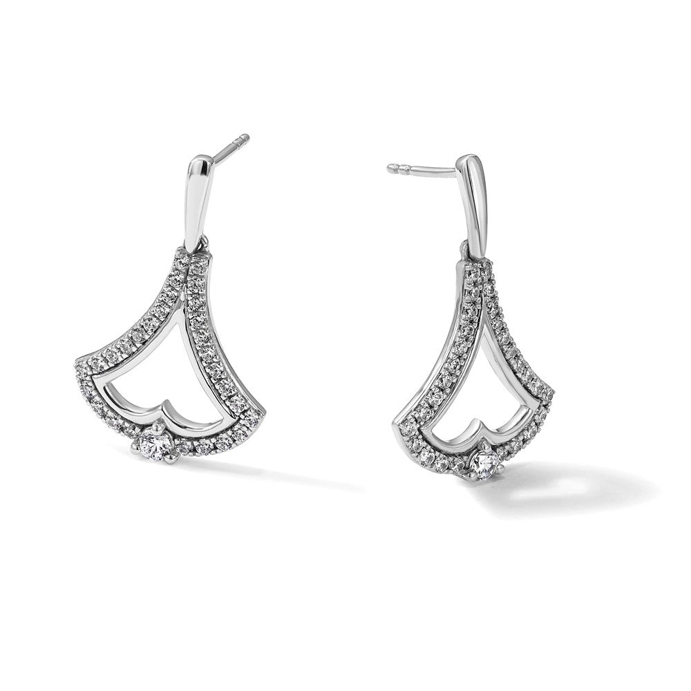 14k White Gold Diamond Post Dangle Earrings