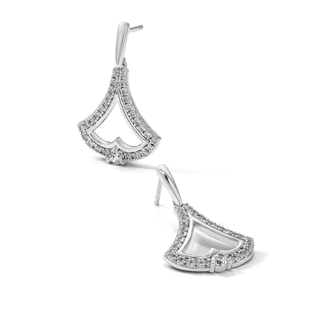14k White Gold Diamond Post Dangle Earrings
