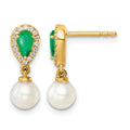 14K Polished Diamond Pearl and Emerald Dangle Post Earrings