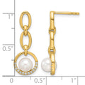 14K Polished Diamond and Pearl Open Circle Dangle Post Earrings