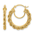 14k Polished and D/C Rope 2.95mm Hoop Earrings