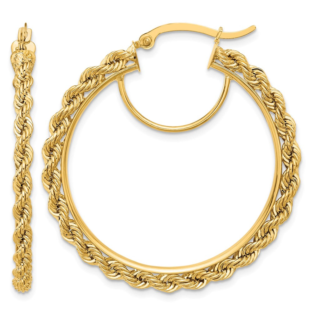 14k Polished and D/C Rope 2.95mm Hoop Earrings