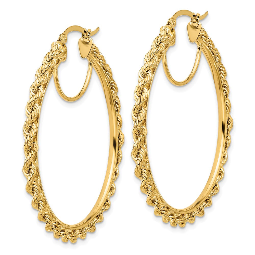 14k Polished and D/C Rope 2.95mm Hoop Earrings