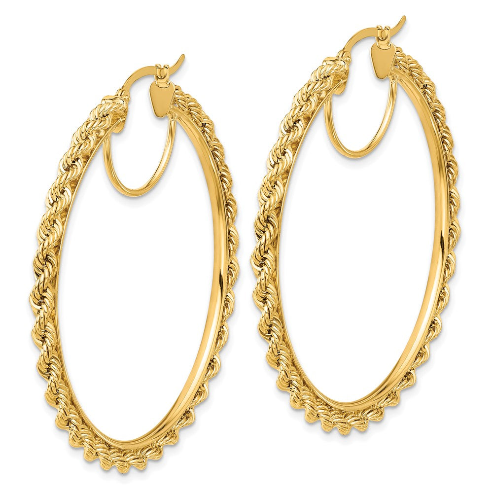 14k Polished and D/C Rope 2.95mm Hoop Earrings