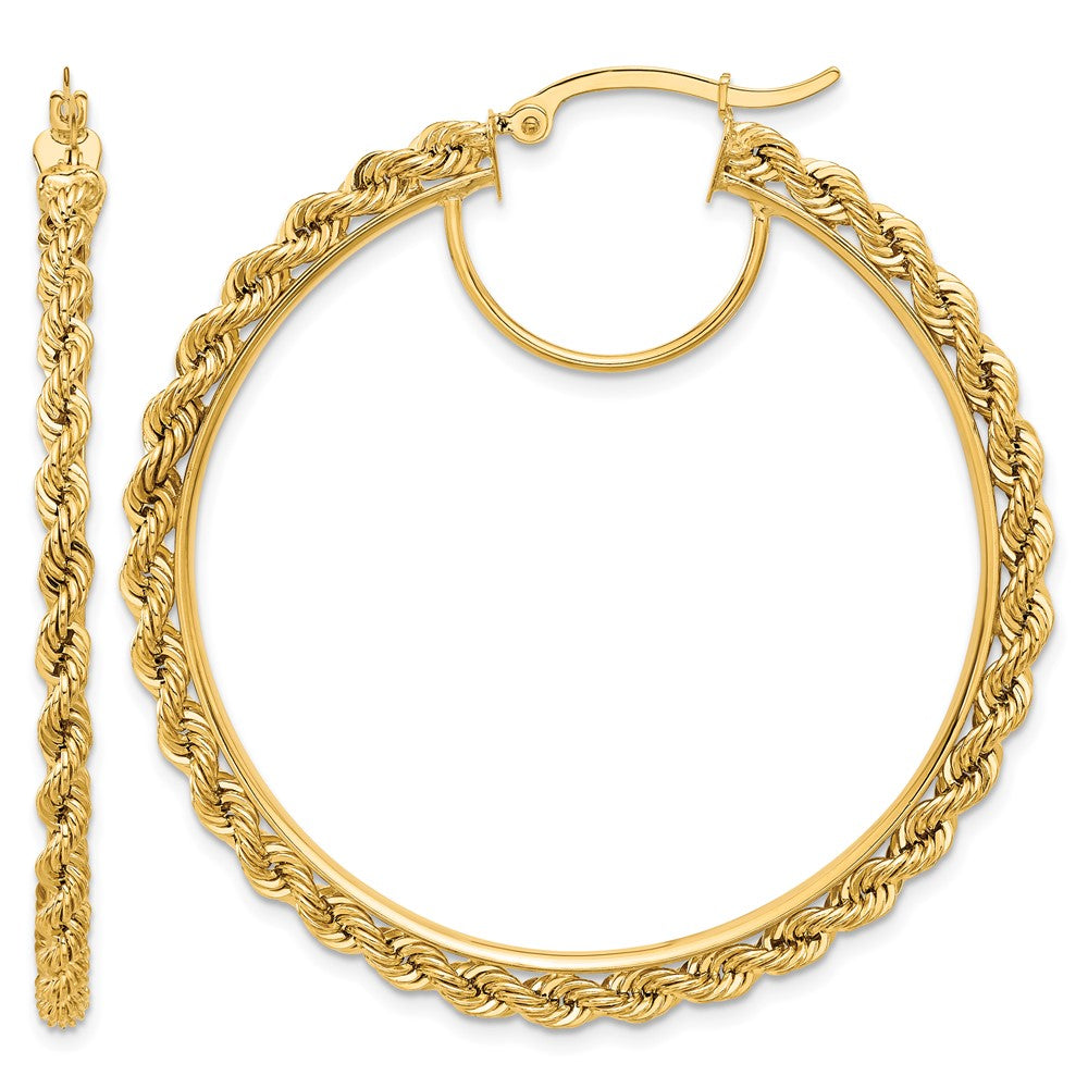 14k Polished and D/C Rope 2.95mm Hoop Earrings