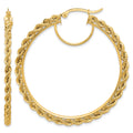 14k Polished and D/C Rope 2.95mm Hoop Earrings