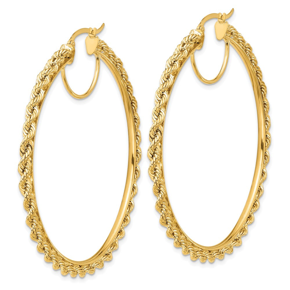 14k Polished and D/C Rope 2.95mm Hoop Earrings