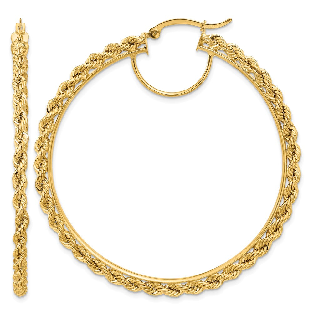 14k Polished and D/C Rope 2.95mm Hoop Earrings