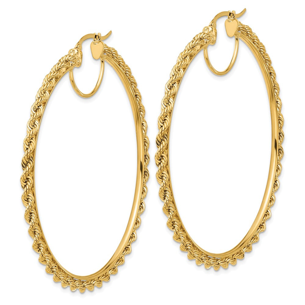14k Polished and D/C Rope 2.95mm Hoop Earrings
