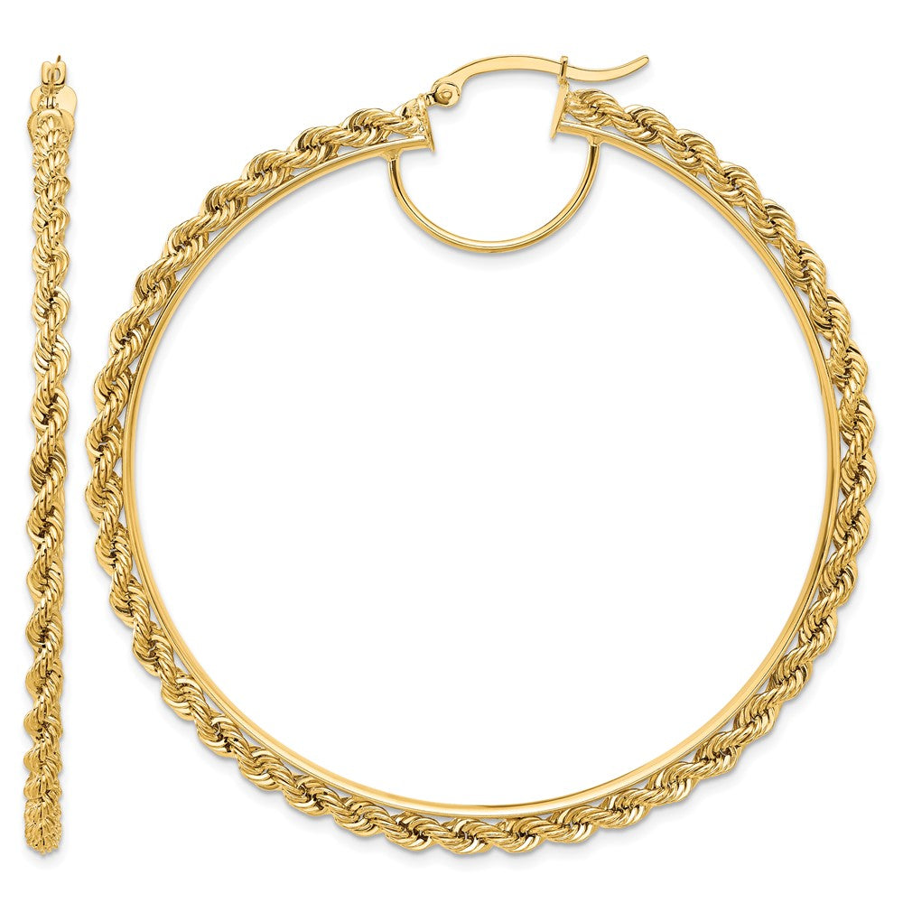 14k Polished and D/C Rope 2.95mm Hoop Earrings