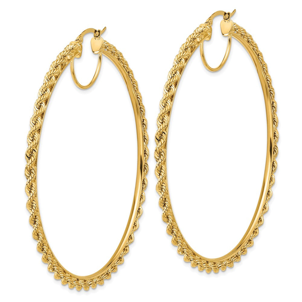 14k Polished and D/C Rope 2.95mm Hoop Earrings