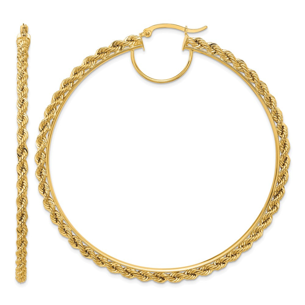 14k Polished and D/C Rope 2.95mm Hoop Earrings