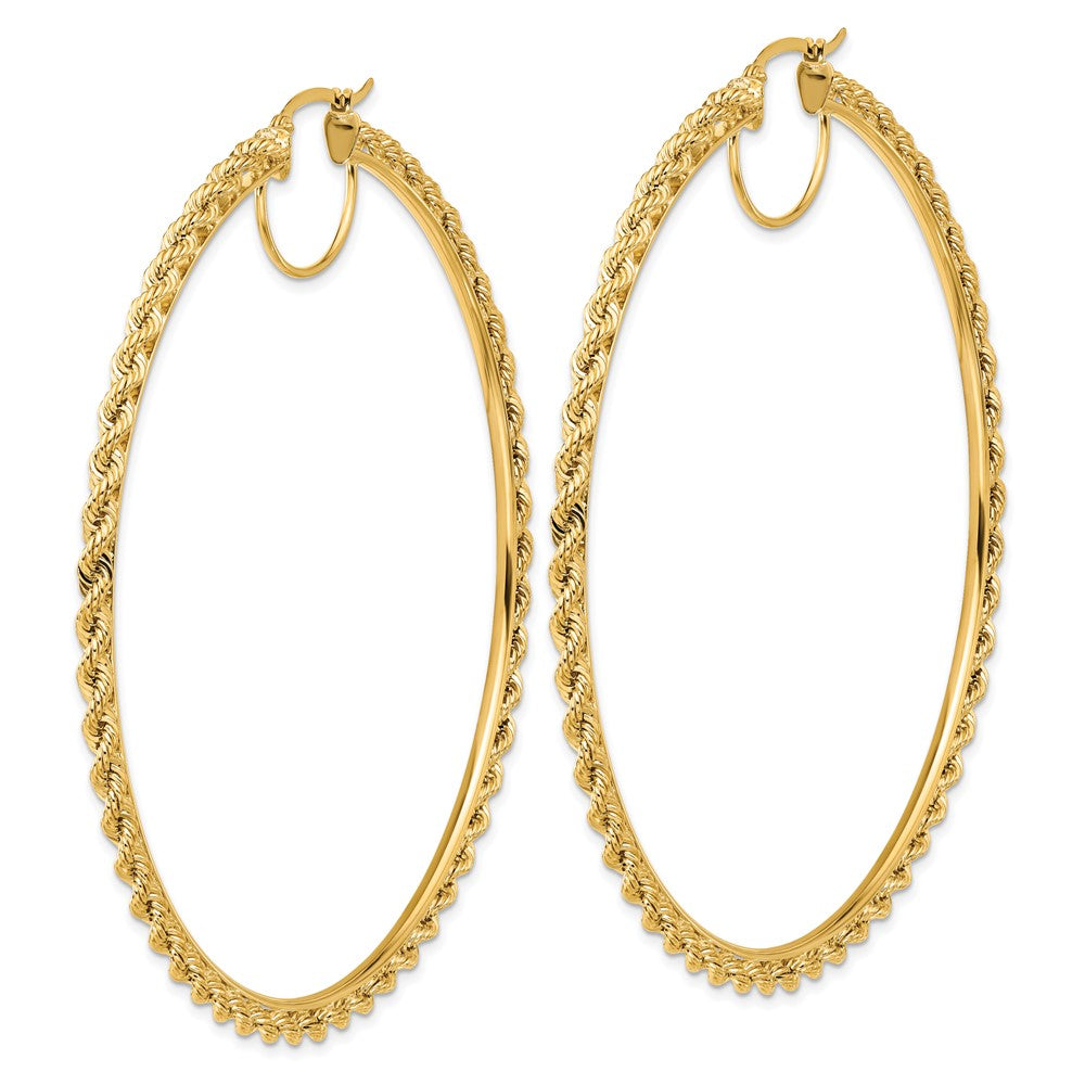 14k Polished and D/C Rope 2.95mm Hoop Earrings