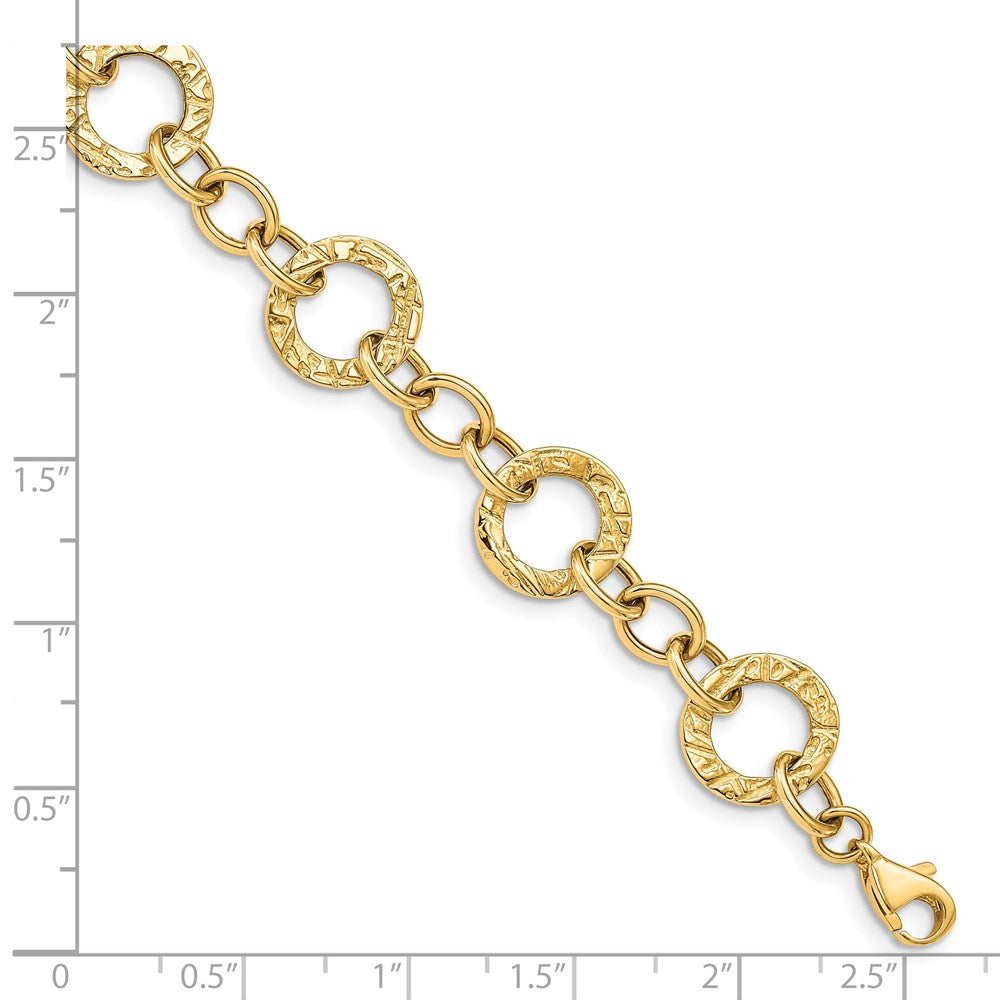 14K Polished and Textured Fancy Link Bracelet