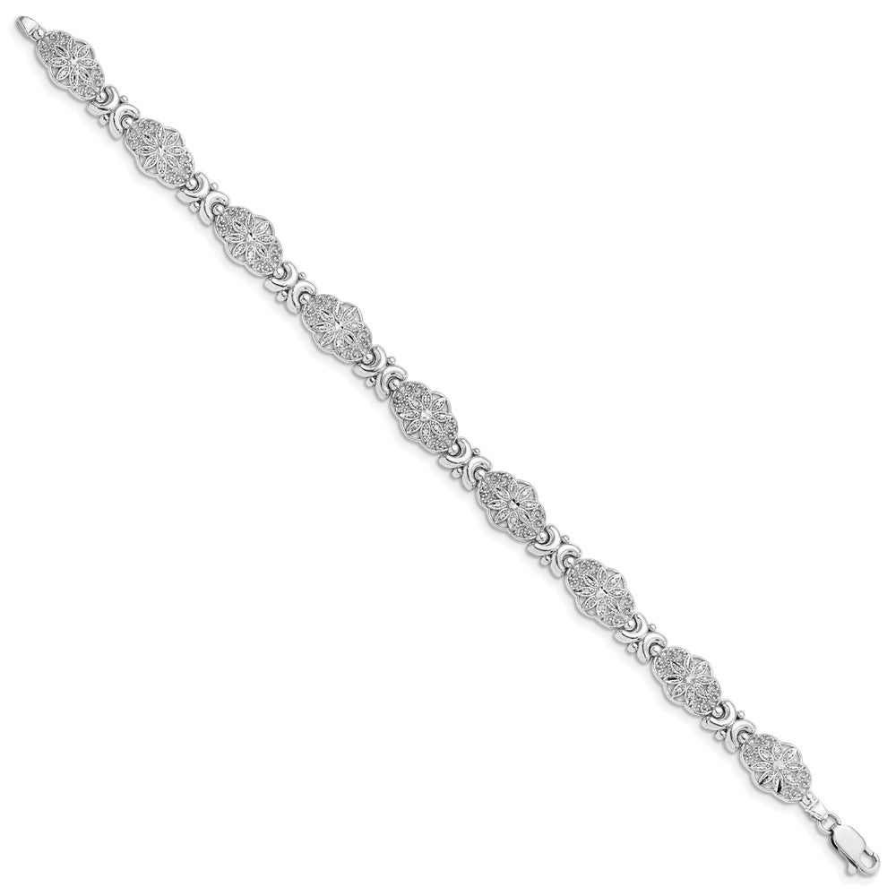 14K White Gold Fancy Floral Link Bracelet