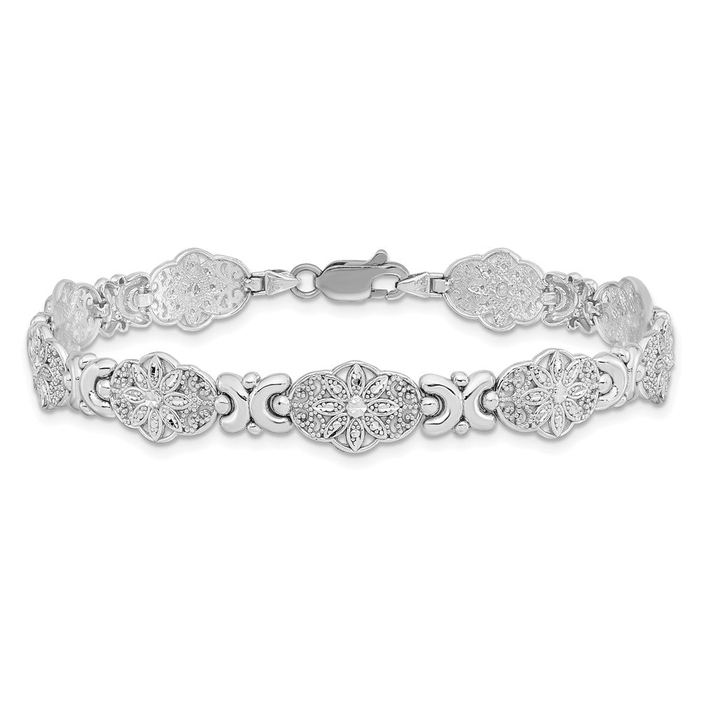 14K White Gold Fancy Floral Link Bracelet