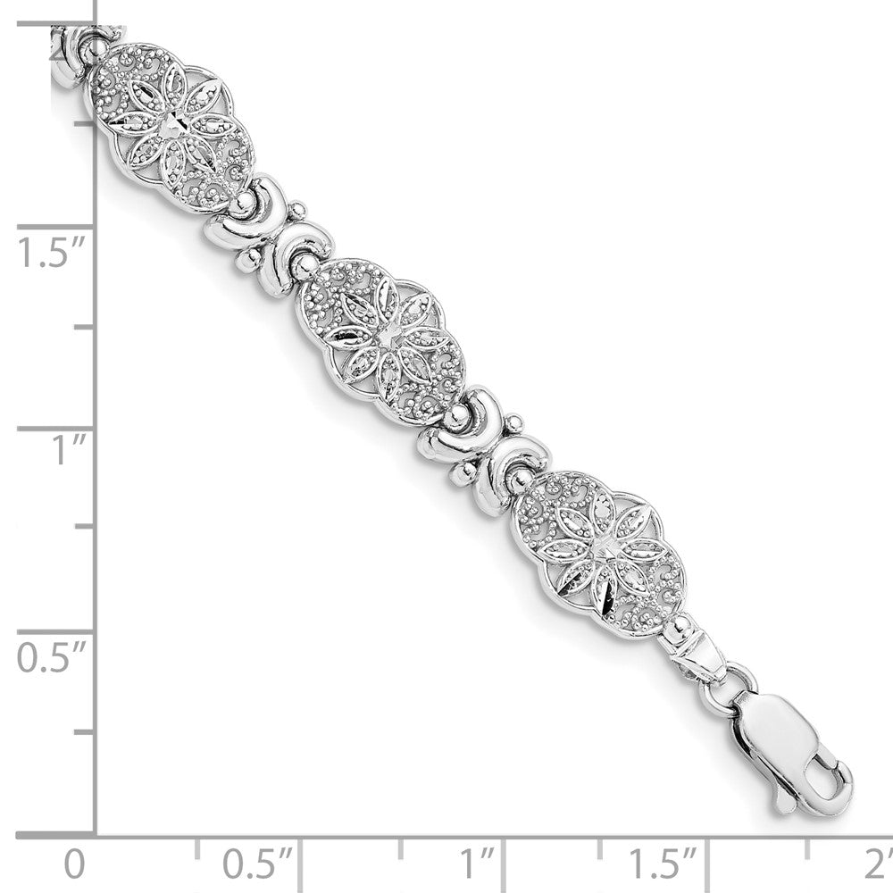 14K White Gold Fancy Floral Link Bracelet