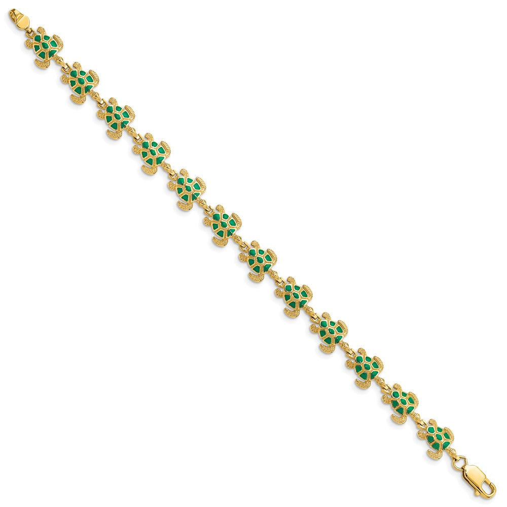 14k w/ Green Enamel Sea Turtle Bracelet