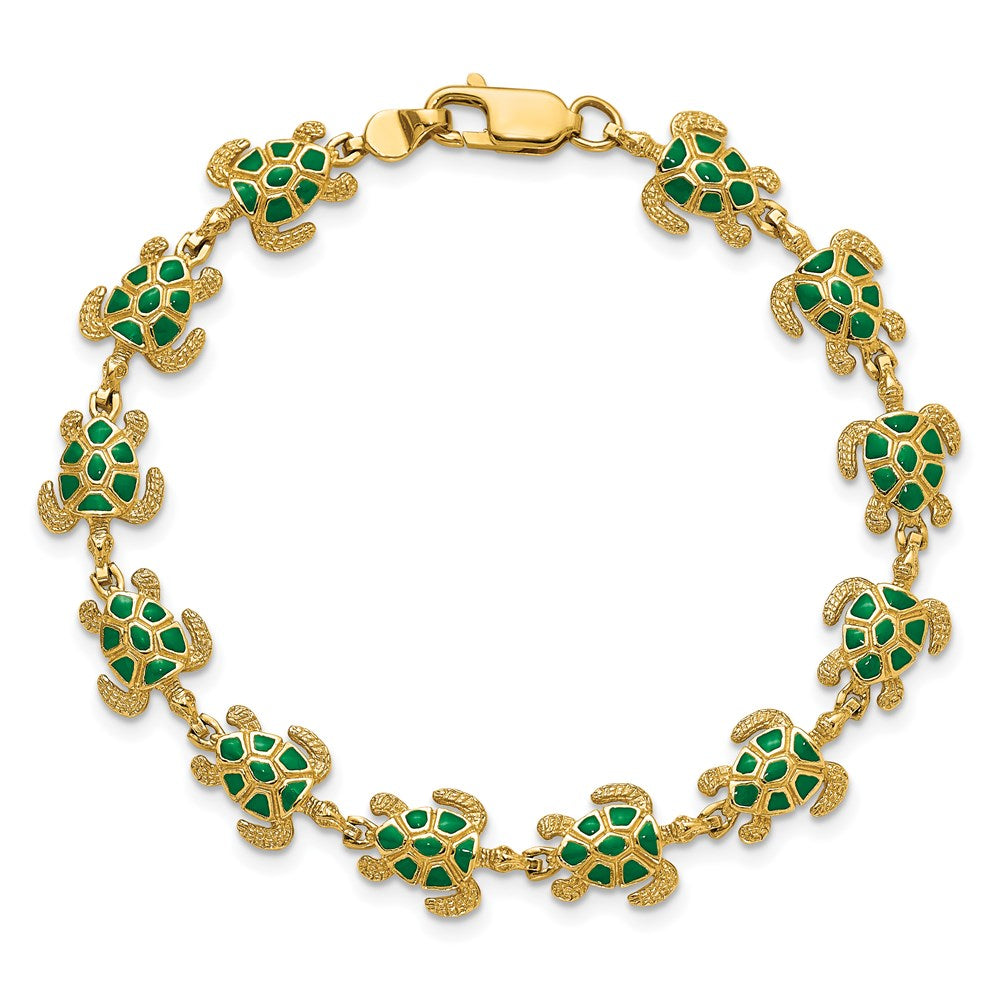 14k w/ Green Enamel Sea Turtle Bracelet