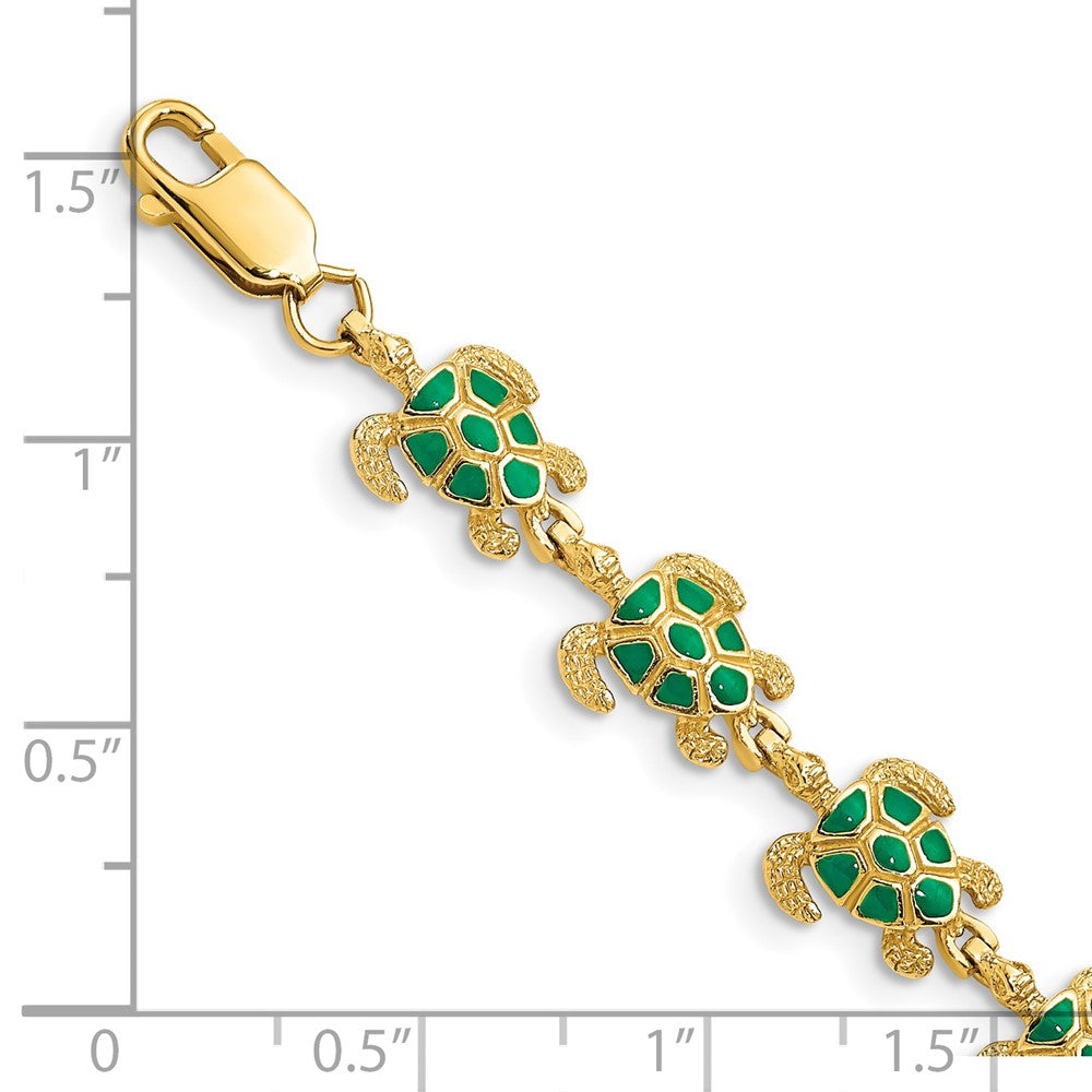 14k w/ Green Enamel Sea Turtle Bracelet