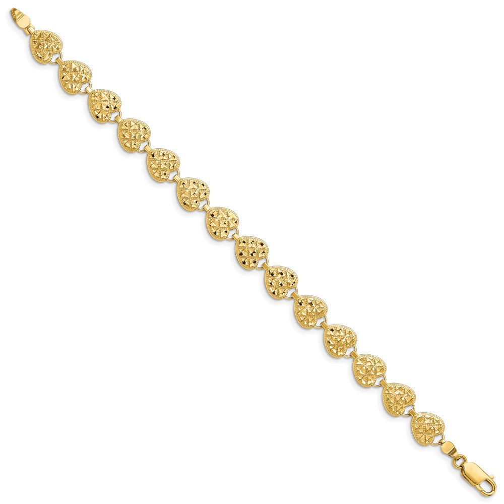 14K Polished D/C Hearts Bracelet