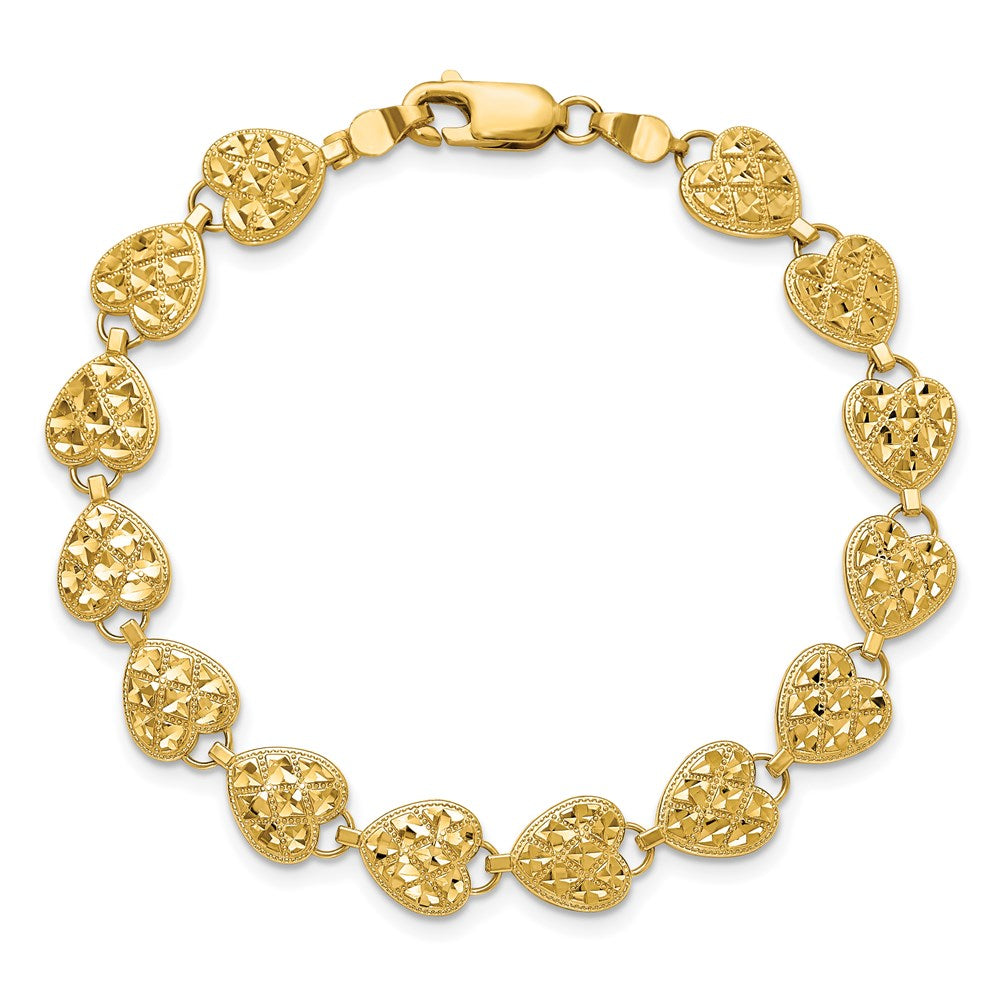 14K Polished D/C Hearts Bracelet
