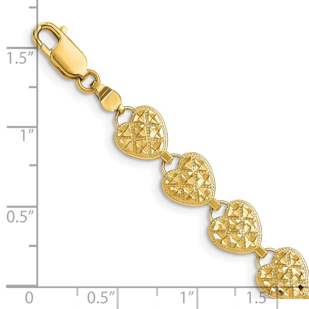 14K Polished D/C Hearts Bracelet
