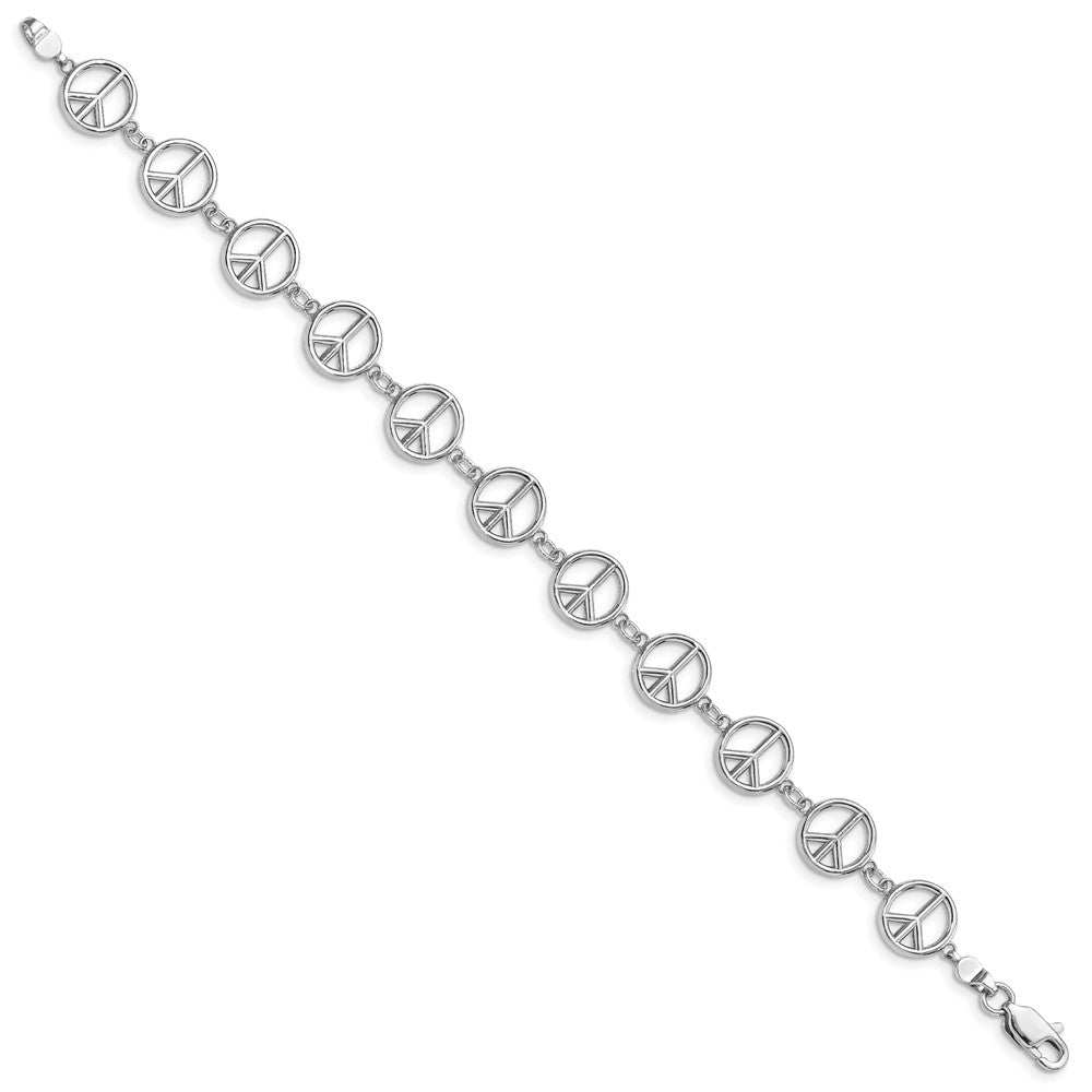 14k White Gold Polished Peace Sign Bracelet
