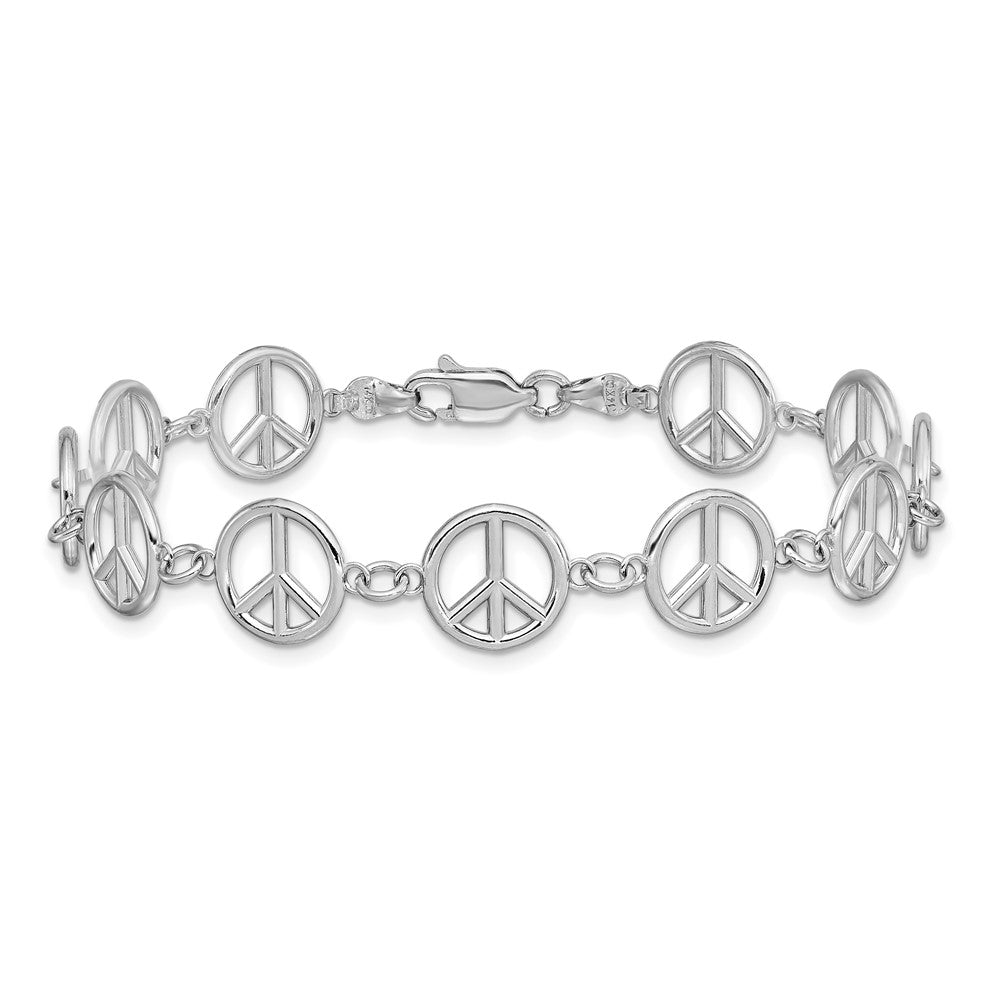 14k White Gold Polished Peace Sign Bracelet